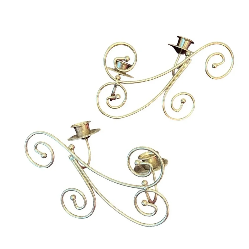 Vtg Pair 2 Home‎ Interior & Gifts Gold Twisted Metal Wire Wall Candle Sconce Mcm